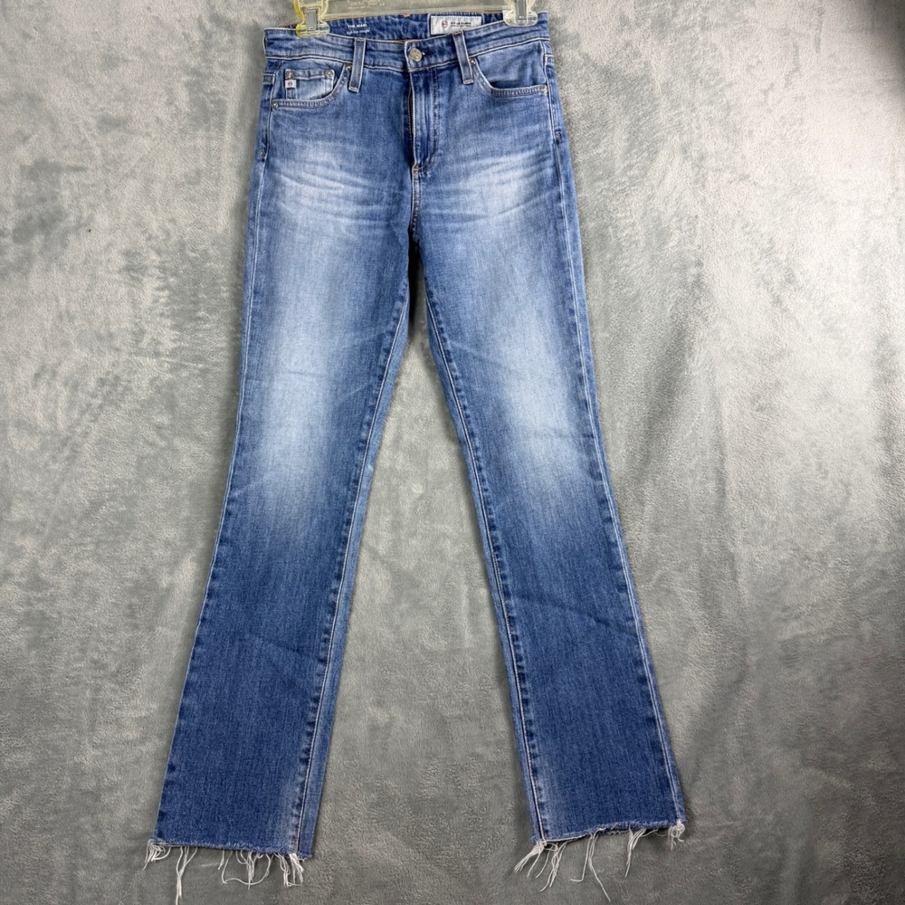 AG Adriano Goldschmied Womens 27 Blue The Mari High Rise Straight Raw Hem Jeans